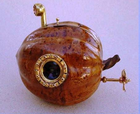 Acorn Sub: Stoneware with hand cast brass 